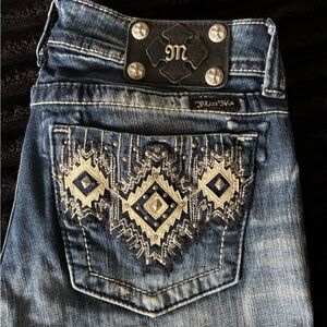 Miss Me Blue Boot Cut Jeans with Embroidered Design